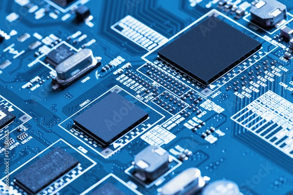 Fototapeta Electronic circuit board close up. 