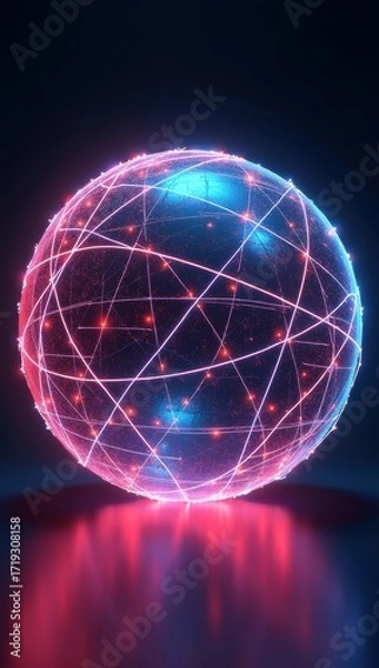 Fototapeta Abstract Sphere Network Glowing With Digital Connections and Lights