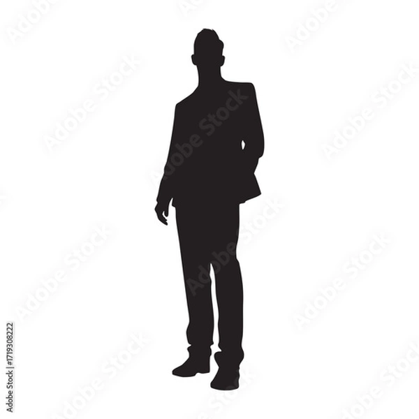 Obraz A silhouette of a confident man in a suit, with one hand in his pocket, representing professionalism, success, and a relaxed, stylish demeanor.