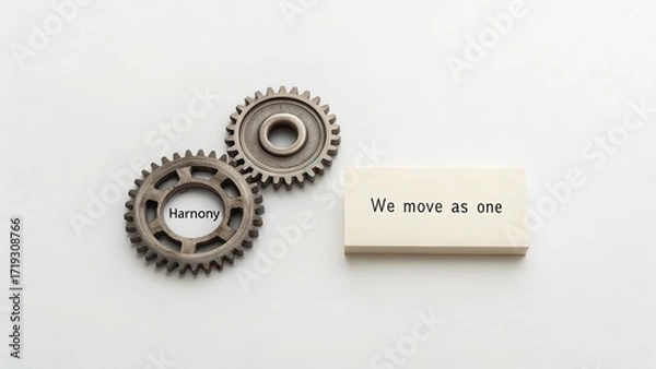 Fototapeta Gears Symbolizing Collaboration and Unity with Motivational Text