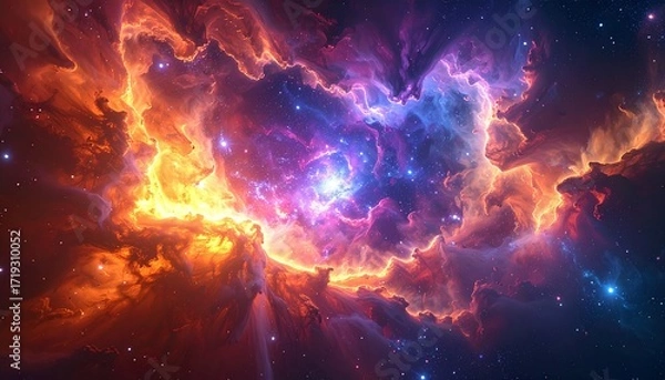 Fototapeta Luminous Cosmic Nebula Emitting Radiant Light and Dynamic Colors, Unveiling a Mystical Starscape in the Vast Expanses of the Universe