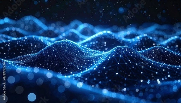 Fototapeta Abstract Digital Data Landscape with Glowing Points and Interconnected Lines