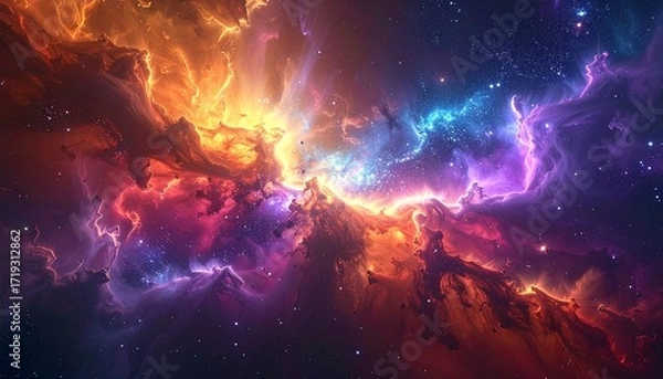 Fototapeta Celestial masterpiece of a glowing interstellar gas cloud, a beautiful and vibrant cosmic nebula in the deep expanse of space