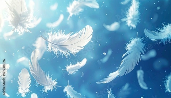 Fototapeta Ethereal Dance Floating Feathers in a Serene Sky