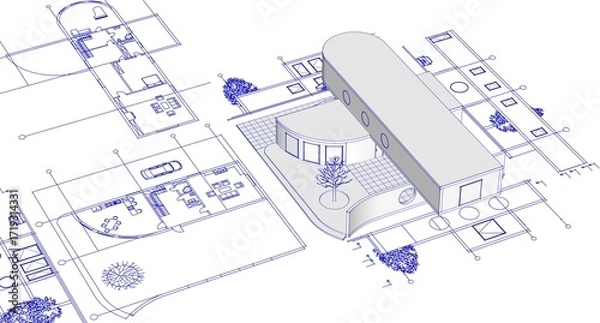 Fototapeta modern house sketch project 3d illustration