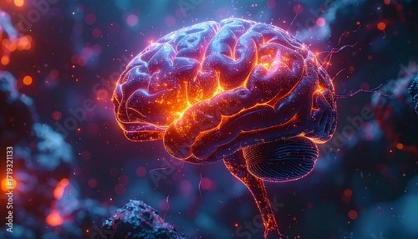 Fototapeta Glowing Brain Conceptual Illustration of Mind Power and Neural Networks