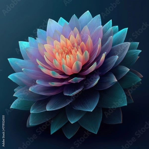 Fototapeta A detailed, vibrant, and artistic depiction of a digitally enhanced flower, showcasing a stunning array of colors and intricate design elements against a deep background.