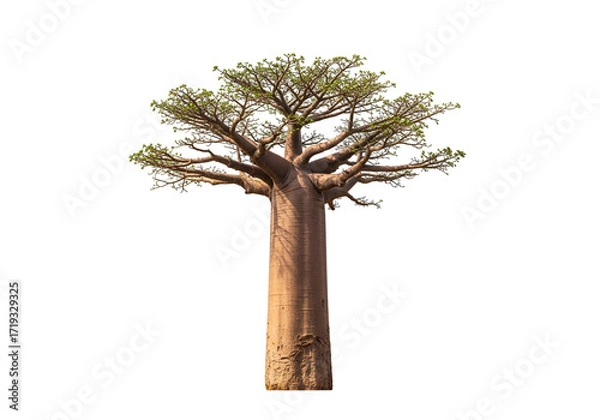 Fototapeta A majestic baobab tree stands tall against a dark background, its thick trunk and sprawling branches showcasing the beauty of nature.