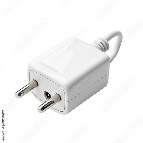 Fototapeta White European electrical plug with two prongs and a cord
