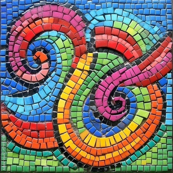 Fototapeta Vibrant Rainbow Swirl Mosaic Tile Art Abstract Design