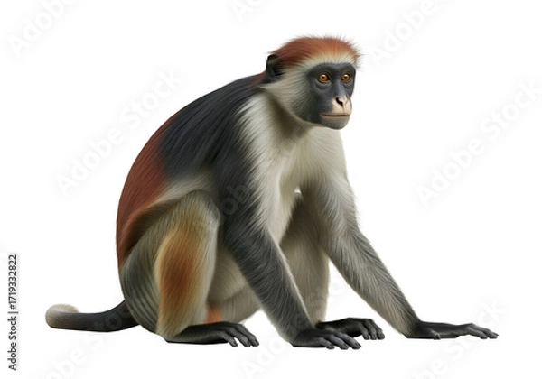 Fototapeta A detailed illustration of a reddish-brown and gray monkey, showcasing intricate fur details and a neutral expression.