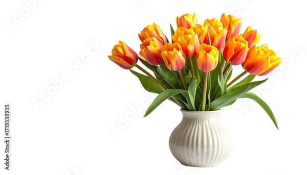 Fototapeta Tulips in Decorative Vase, isolated on solid white background Png format