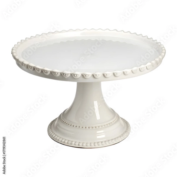 Obraz Elegant white ceramic cake stand, perfect for desserts and parties.