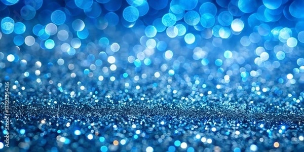 Fototapeta Abstract blue glitter bokeh background with soft focus lights