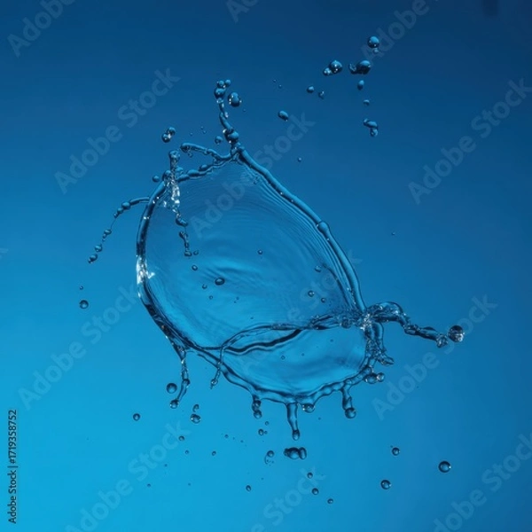 Obraz Dynamic Water Splash Captured in Mid-Air Against a Blue Background