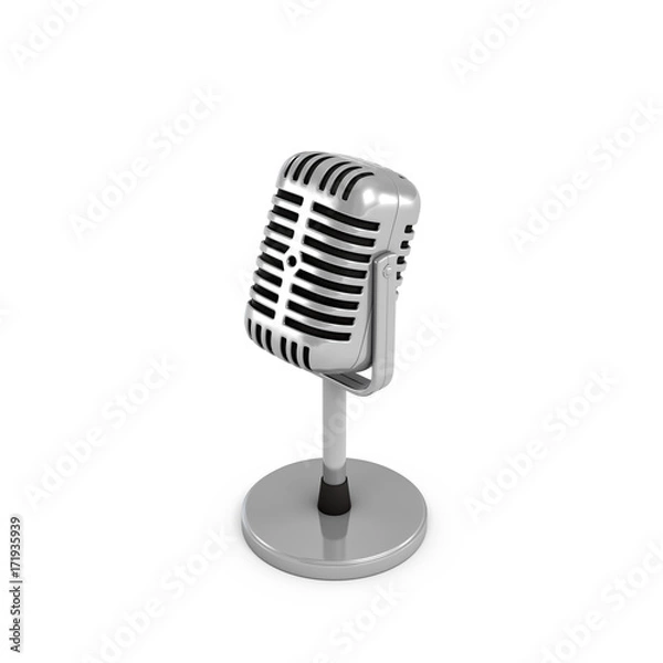 Fototapeta 3d rendering of a silver metal retro tabletop microphone with a round base.