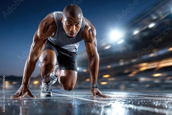 Fototapeta Ready Set Go Runner On Starting Block