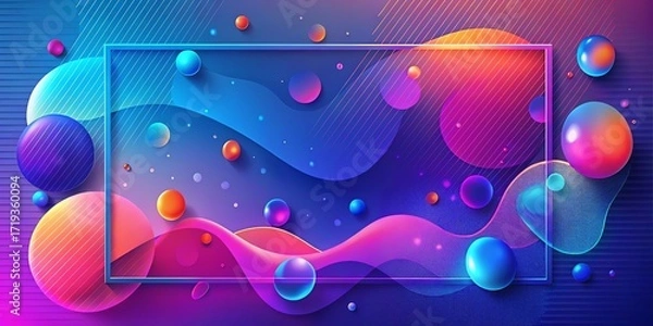 Fototapeta Vibrant abstract colorful bubbles and fluid shapes with neon frame