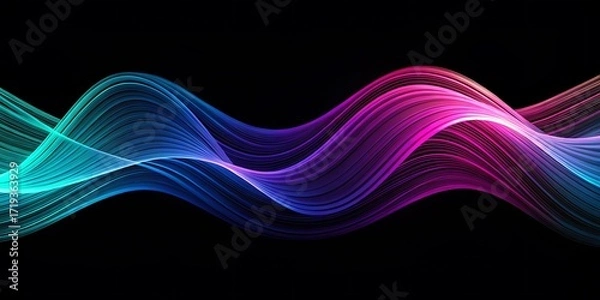 Fototapeta Abstract colorful sound wave flowing on black background