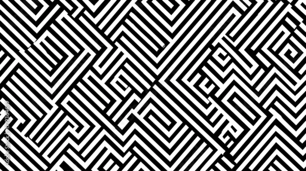 Fototapeta Black and White Geometric Maze Pattern in Modern Style for Design and Art Projects