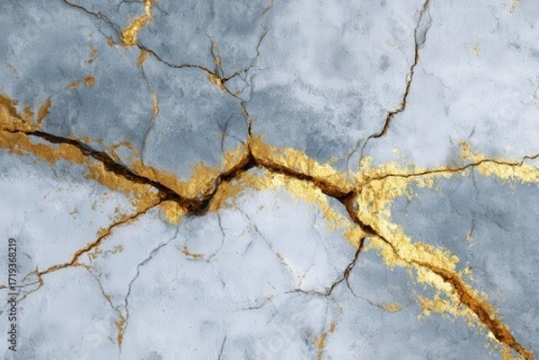Fototapeta Visual metaphor of nanotech repairing cracked surface, glacier gray and golden yellow, creative editorial 