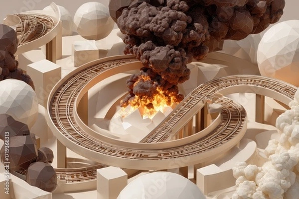 Fototapeta VR simulation of AI failure vs success feedback loops, burnt umber and soft ivory, educational illustration 