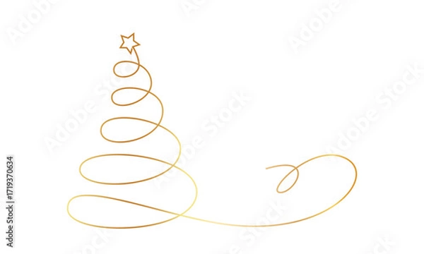 Fototapeta Christmas tree continuous one line drawing vector illustration. Winter holiday minimal hand drawing. Festive design, print, poster, postcard, Christmas, New Year greeting card.vector illustration eps 