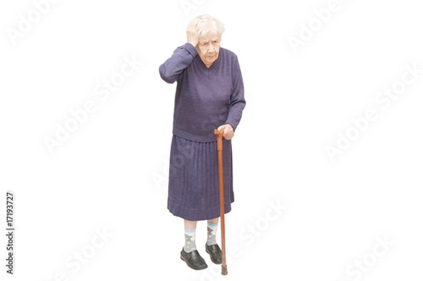 Obraz Grandmother holding a cane on white background