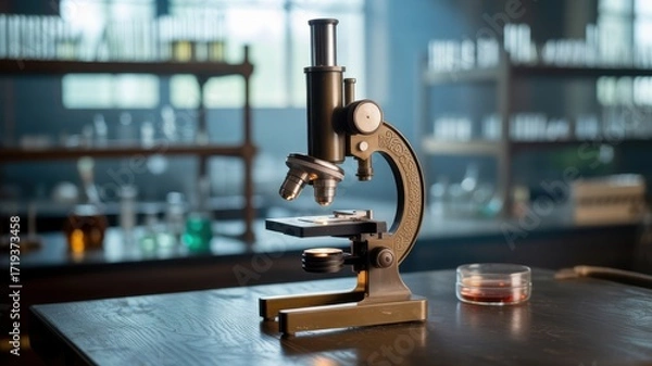 Obraz Vintage Microscope in a Scientific Laboratory Setting