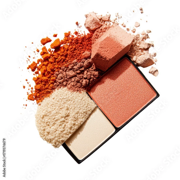 Obraz Colorful makeup powder arrangement showcasing vibrant hues of orange, peach, and neutral tones for beauty enthusiasts and artists transparent background