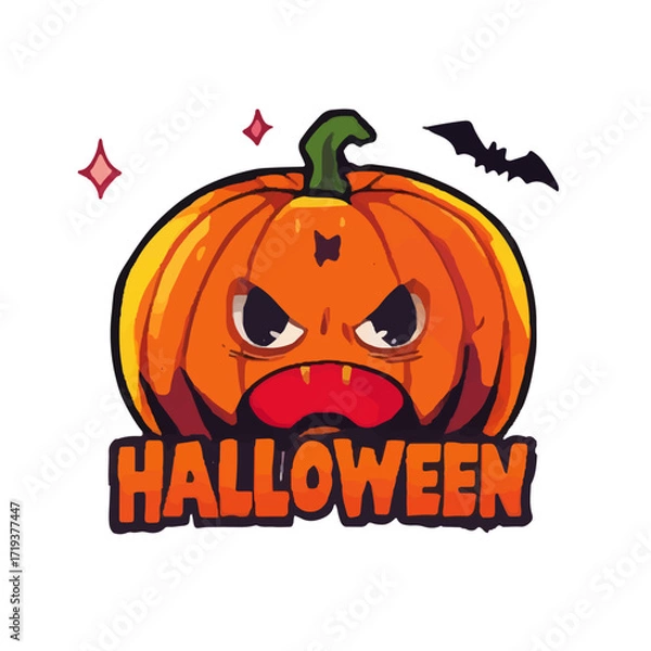 Fototapeta A scary Halloween jack-o-lantern vector illustration with a spooky face in a fun orange and black color scheme