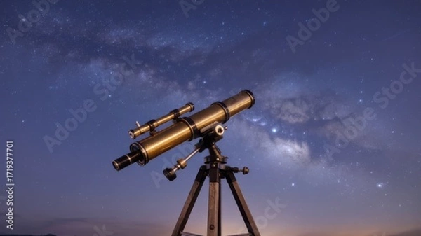 Obraz Telescope Aimed at the Milky Way Galaxy Under a Starry Night Sky