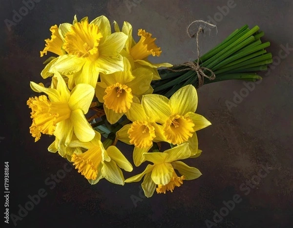 Obraz Yellow daffodils bouquet on dark background