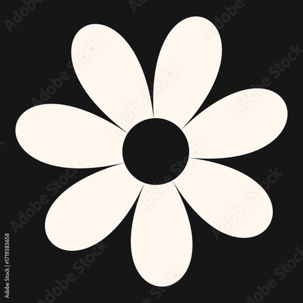 Fototapeta Flat graphic of a simple cream-colored flower with five rounded petals on a solid black background, ideal for modern design use.