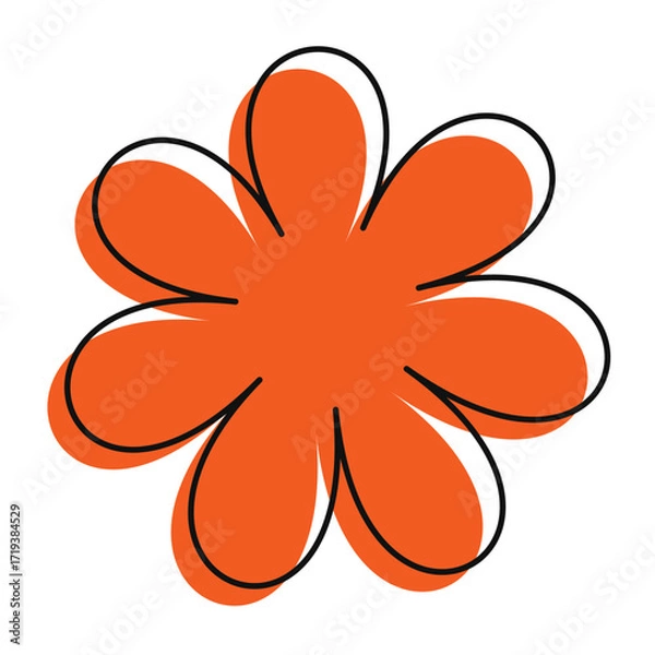Fototapeta Flat orange flower with rough black edge and geometric petals. Stylish and colorful with a playful touch.