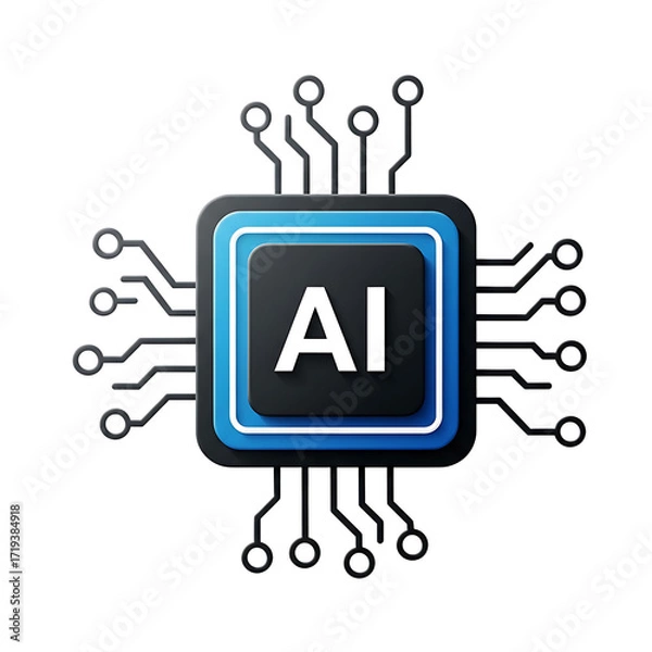 Fototapeta Artificial intelligence AI chip on a black background conceptual design