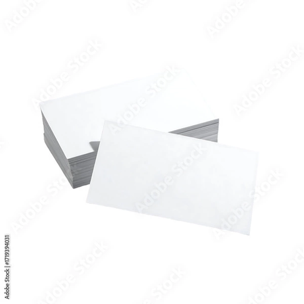 Fototapeta A stack of blank, rectangular, off-white business cards sits slightly offset on a transparent background