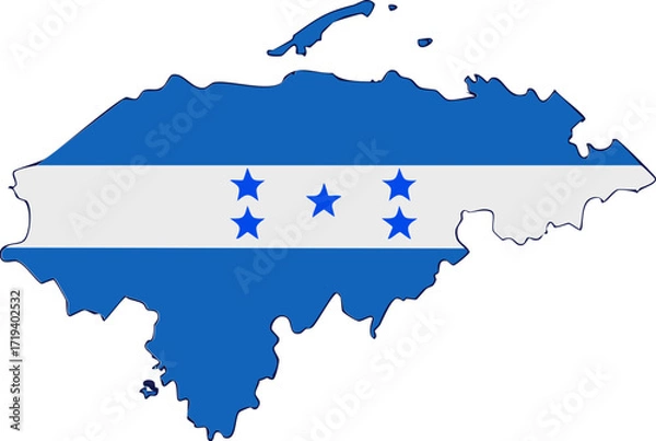 Fototapeta Honduras map with national flag design and five stars