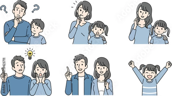 Fototapeta 3d family expressing various emotions and ideas