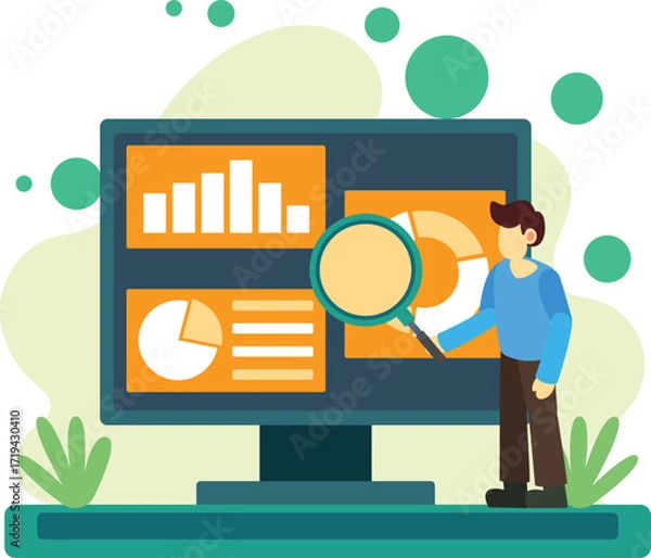 Obraz Man analyzing data dashboard illustration
