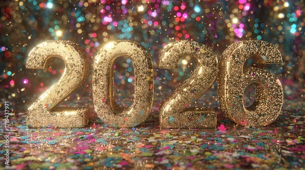 Obraz Illustration of the number "2026." New Year's concept. Numbers on an unusual background.