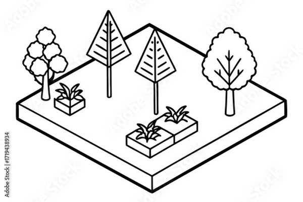 Obraz isometric flat vector trees and plant 
