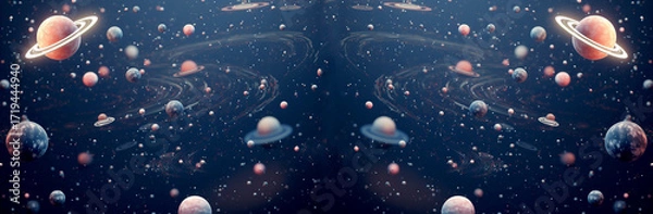 Fototapeta Stunning cosmic scene with vibrant planets and swirling galaxies, perfect for sci-fi projects, wallpapers, or space-themed designs. cosmic space planets galaxies banner