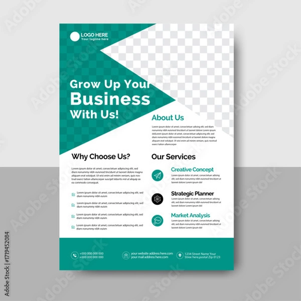Fototapeta Modern business flyer template with teal accents and placeholder image
