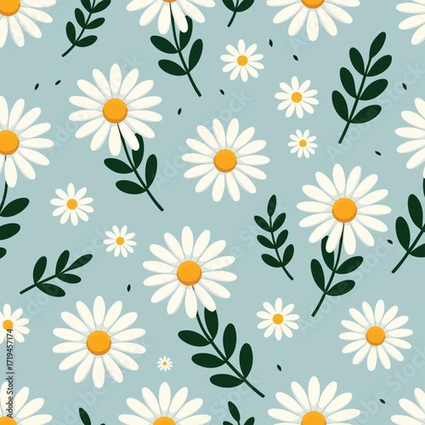 Fototapeta Seamless Daisy Floral Pattern – Fresh Spring Botanical Vector Background.