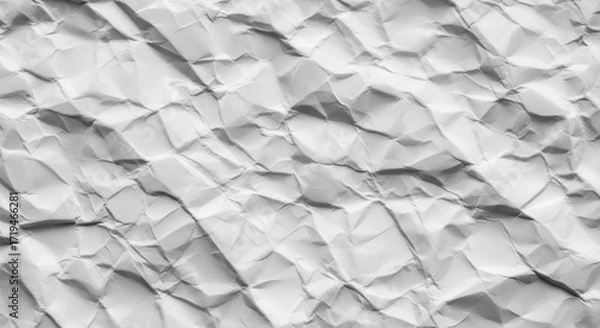 Fototapeta Abstract close-up texture of crinkled white paper folds and shadows