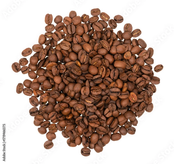 Fototapeta Freshly roasted coffee beans isolated on white background. coffee texture close-up, top view.