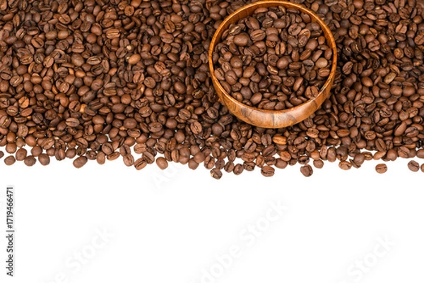 Fototapeta Freshly roasted coffee beans isolated on white background. coffee texture close-up, top view (10)