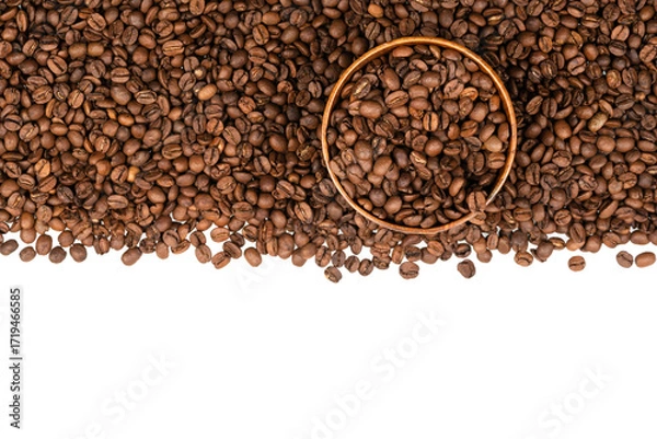 Fototapeta Freshly roasted coffee beans isolated on white background. coffee texture close-up, top view (10)