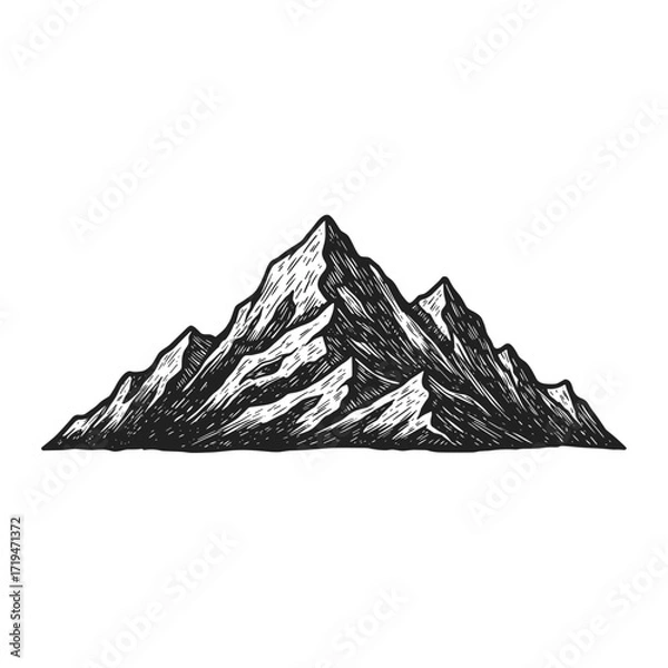 Fototapeta Mountain range in detailed retro engraving etching style vector illustration
